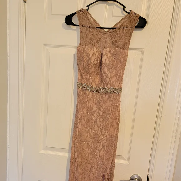 white christmas dresses Taupe Silk Gown with Chantilly Lace Accents and Tattered Pieces – Randall  Designs